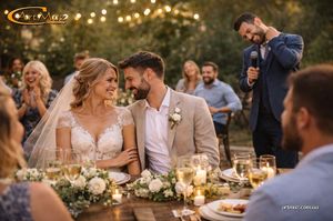 Свадебный банкет, гости за столами, ведущий проводит программу Свадебный банкет, гости за столами, ведущий проводит программу