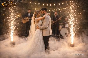 Первый свадебный танец молодожёнов с дымом и холодными фонтанами Первый свадебный танец молодожёнов с дымом и холодными фонтанами