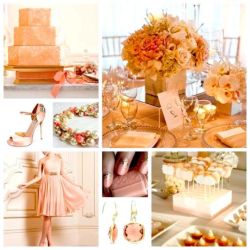 Персиковая свадьба: платье невесты, макияж, цветы, обувь, сладкий стол и др.