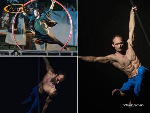 Олега Вознюк - колесо Сира, воздушная гимнастика на ремнях, пилон на мероприятия в Киеве, Украине