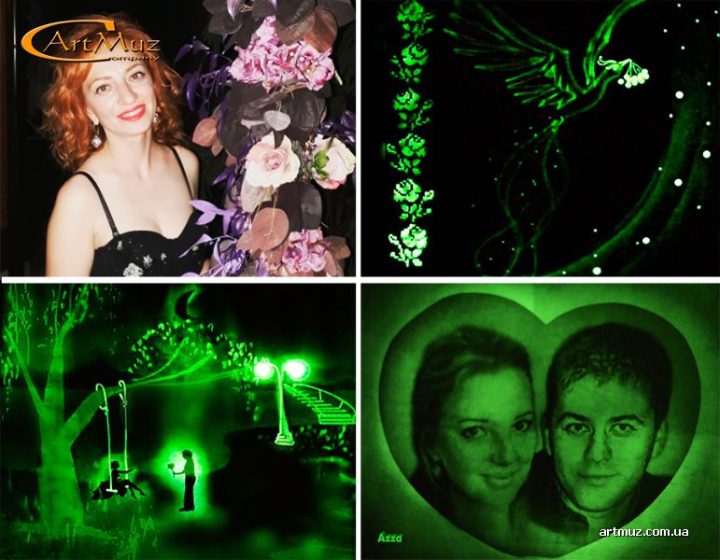 Світлові анімація, картина світлом, портрет з дерева Azza/Аззана на свято весілля, корпоратив, ювілей, заходи в Київі, Борисполі, області