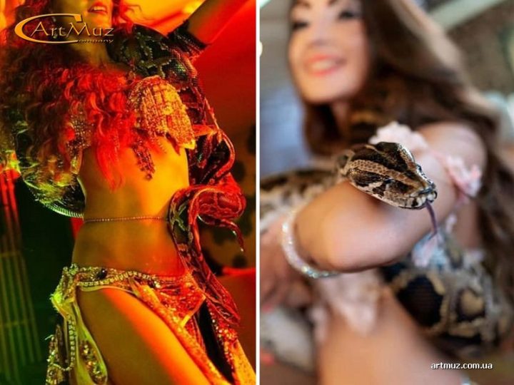 Розалія - танцівниця з пітоном (змією) на корпоративні свята, вечірки, весілля у Києві, по Україні